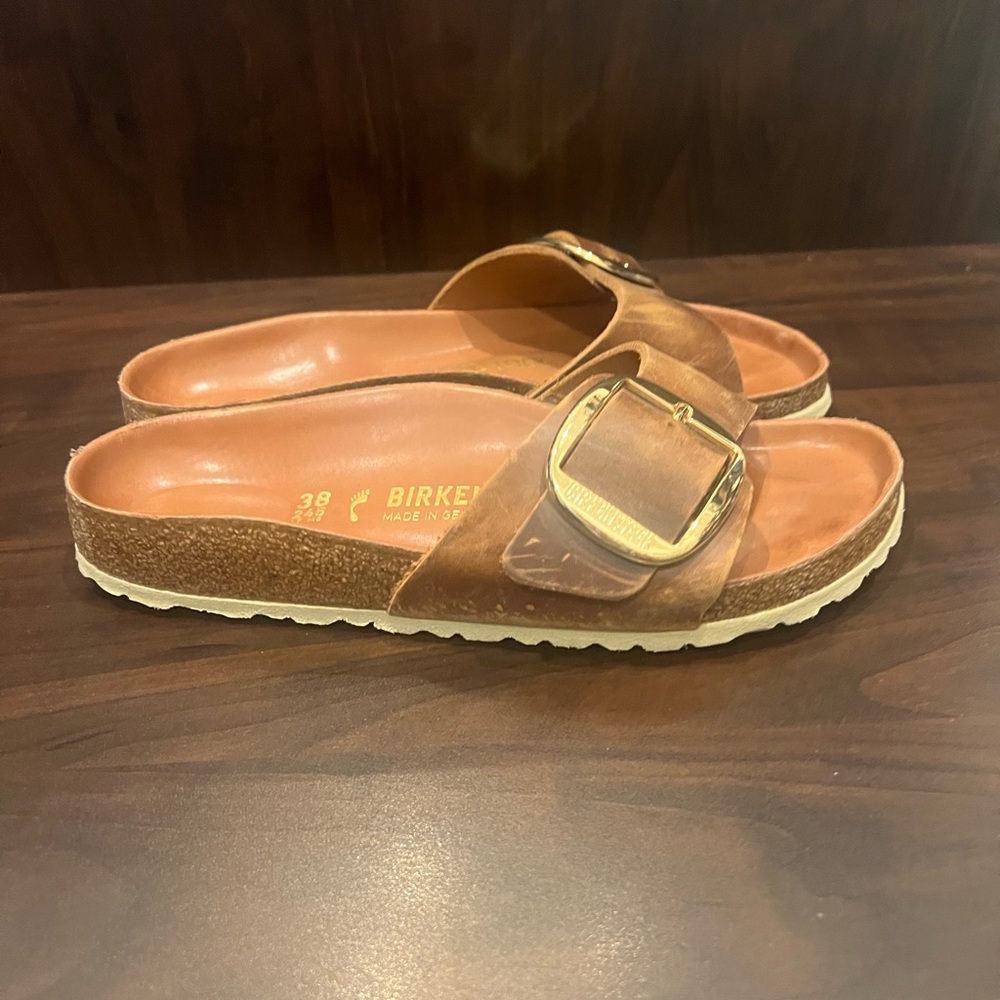 Birkenstock Brown Sandals with Gold Buckle - Picture 2 of 6